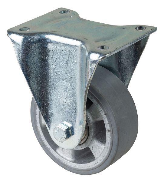 BS Rollen Schwerlastrolle, Bockrolle, Rad-Breite 50 mm, Rad-Ø 125 mm, Tragfähigkeit 220 kg, Elastik-Reifen grau, Aluminium, Kugellager, L610.B83.125