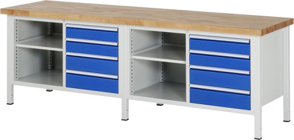 RAU Werkbank Serie 8000 - Modell 8463, B2500 x T700 x H840-1040 mm, Systemunterbau B2425 x T650 x H800-1000 mm, 03-8463A2-257B4H.11