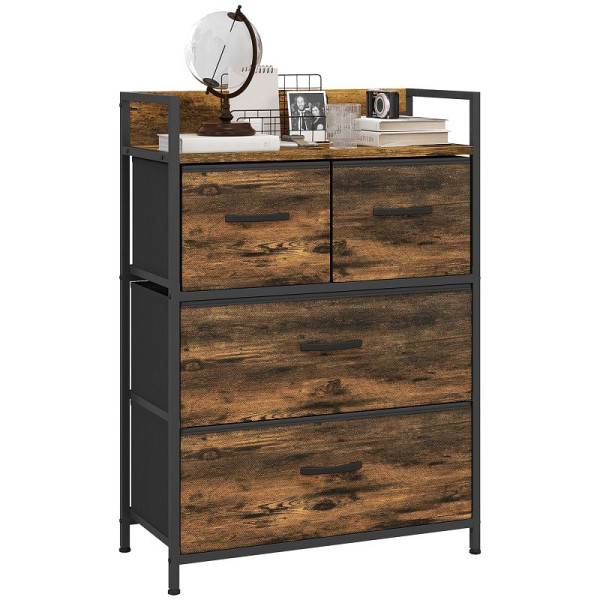 HOMCOM Kommode, Sideboard, 4 Stoffschubladen, Industrial Design, 60x29x85cm, Braun/Schwarz, 831-760V00RB