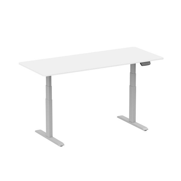 DENIOS Höhenverstellbarer Schreibtisch, elektrisch, Stahl/DBS, 1800 x 750 mm, grau/weiß, 318596