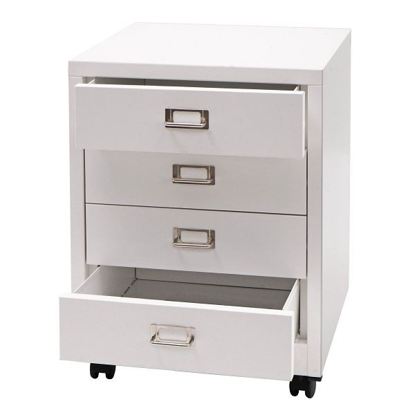 Mendler Rollcontainer HWC-L49, Schubladenschrank Stahlschrank Aktenschrank, Metall 55x40x41cm 4 Schubladen, weiß, 99424