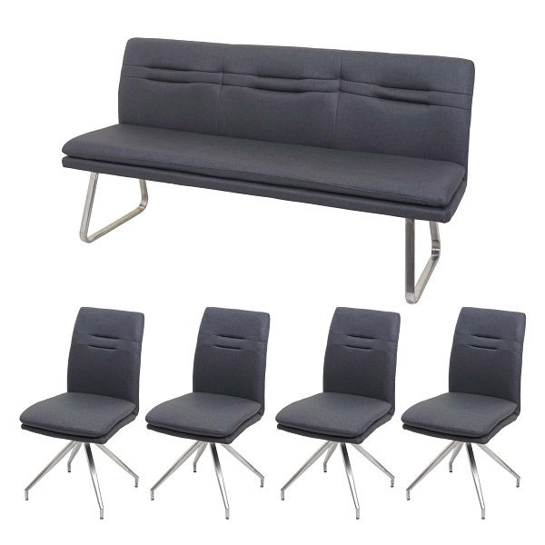 Mendler Esszimmer-Set HWC-H70, Sitzgruppe Esszimmergruppe Esszimmergarnitur, Stoff/Textil Edelstahl gebürstet, dunkelgrau 180cm, 73915+73960+2x73923