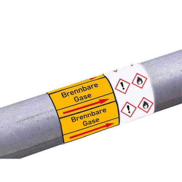 Stein HGS Rohrleitungs-Kennzeichnungsbänder, Ausführung BG ab Ø50mm, 40mm/Text für 528 Stück, Gruppe V, Nichtbrennbare Gase, Ätzwirkung, Umwelt, 29.3356.-5-23-27