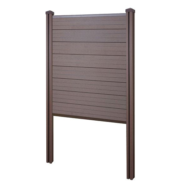 Mendler WPC-Sichtschutz Sarthe, Zaun Windschutz, WPC-Pfosten zum Einbetonieren, Basiselement schmal, 105cm braun, 2x64891+76238+76241+76262