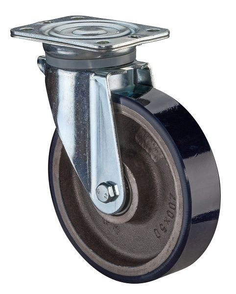 BS Rollen Schwerlastrolle, Rad-Breite 50 mm, Rad-Ø 250 mm, Tragfähigkeit 600 kg, Guss-Polyurethan 78 Shore A, Radkörper Guss, Kugellager, N100.C11.251