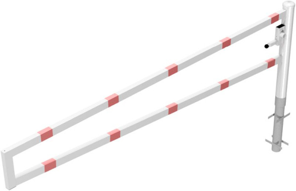 Schake Drehbare Wegesperre, zum Einbetonieren, feuerverzinkt und weiß beschichtet, Gesamtbreite: 3000 mm, mit Dreikantverschluss, 4013_30FB