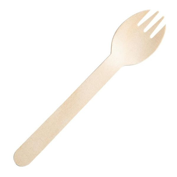 Fiesta Compostable kompostierbare, einzeln verpackte Holzsporks (500 Stück), CH086