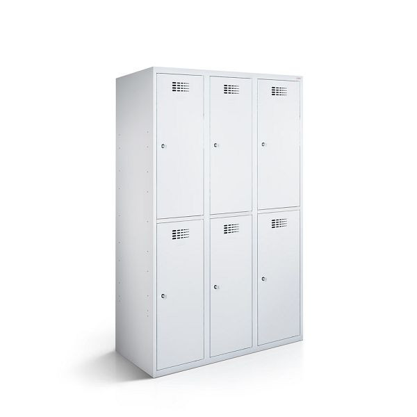 Rotstahl Garderobenschrank, 6 Abteile, Abteilbreite 40 cm, BASIC, kurzer Sockel, Lichtgrau, 1211-030200-1201112-7035-7035BasicZYL