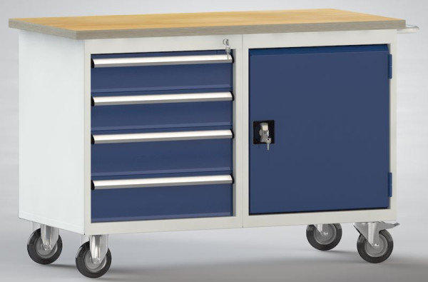 KLW Profi-Werkbank - 1200 x 700 x 840 mm L x T x H, mit Buchen-Multiplexplatte 1200 x 700 x 30 mm, WP834N-1200M30-E7035