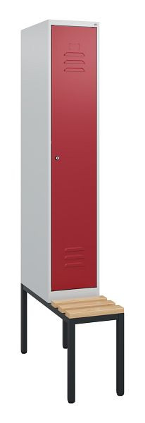 C+P Umkleidespind Classic PLUS, mit untergebauter Sitzbank, 1950x300x815mm, 7035/3003, Zylinderschloss, Buche-Sitzleisten, 0800505-10 S10016