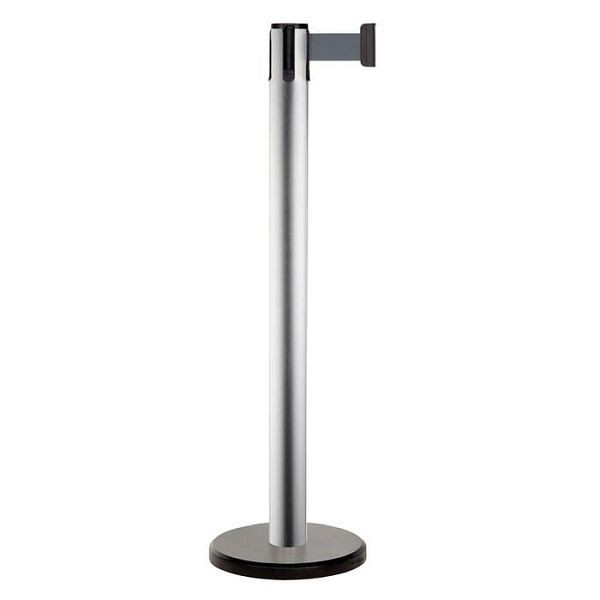 Stein HGS Personenleitsystem "Beltrac Pure" aus Stahl, 2m, mobil, Pfosten: schwarz, Gurt: rot/weiß, Standard-Gurtendstück, 28096-sw1302