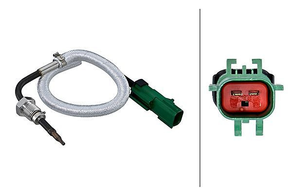 HELLA Sensor, Abgastemperatur - 2-polig - geschraubt - Kabel: 300mm, 6PT 010 376-541