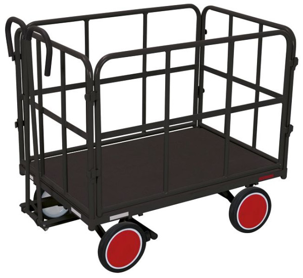 VARIOfit Handpritschenwagen mit 4 Rohrgitterwänden, Außenmaß: 1.320 x 815 x 1.200 mm, RAL 7016 anthrazitgrau, Radsatz: Vollgummibereifung, zu-45121/AG