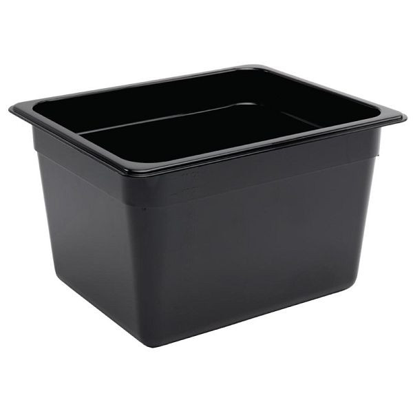 Vogue GN-Behälter GN1/2 schwarz 200mm, nur die Polycarbonat GN-Deckel sind geeignet für diesen Behälter, U461