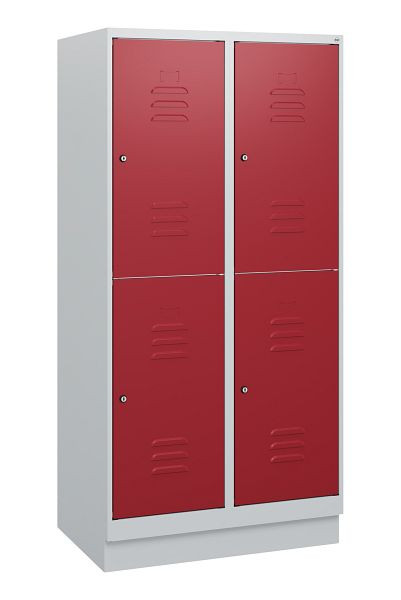 C+P Doppelstöckiger Spind Classic PLUS, Sockel, 2 Abteile, 1630x800x500mm, 7035/3003, Zylinderschlösser, 0803205-22 S10031