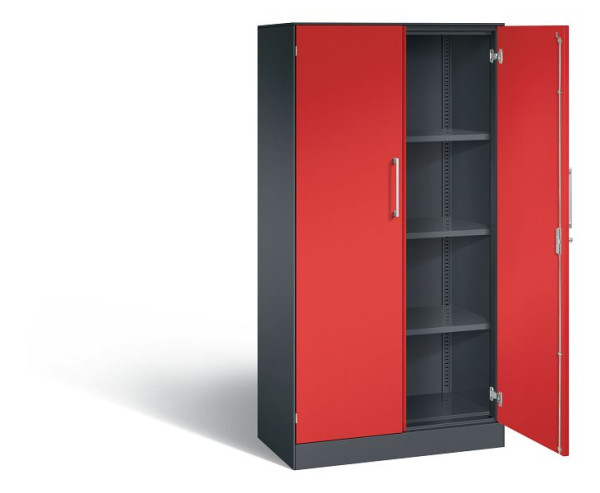 C+P Flügeltürenschrank Asisto, H1635xB800xT435mm, Farbe: Schwarzgrau / feuerrot, Bügelgriff, 4 OH, 141013-000 S10119