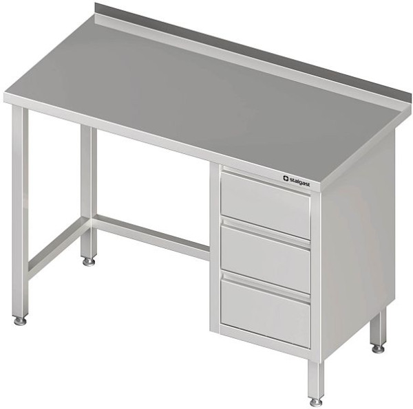 Stalgast Arbeitstisch ohne Grundboden, 1500x700x850 mm, mit 3er Schubladenblock links, ohne Aufkantung, verschweißt, VAT15708L