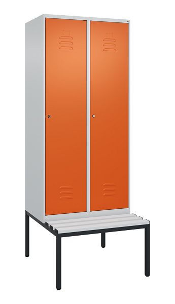 C+P Umkleidespind Classic PLUS, mit untergebauter Sitzbank, 2 Abteile, 2120x800x815mm, 7035/2004, Zylinderschlösser, 0800507-22 S10122