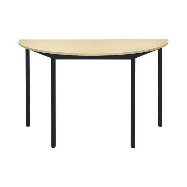 Bisley Mehrzwecktisch, Halbrund, Breite 1200 mm, Tiefe 600 mm, 25mm Tischstärke, 333 schwarz x MP ahorn, MTC25H1206MP333