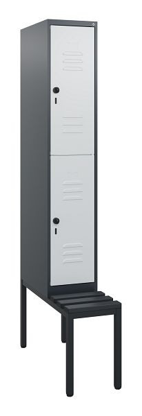 C+P Doppelstöckiger Spind Classic PLUS, Bank, 1950x300x815mm, 7016/7035, Drehriegel, mit untergebauter Sitzbank, 0803505-10 S10073