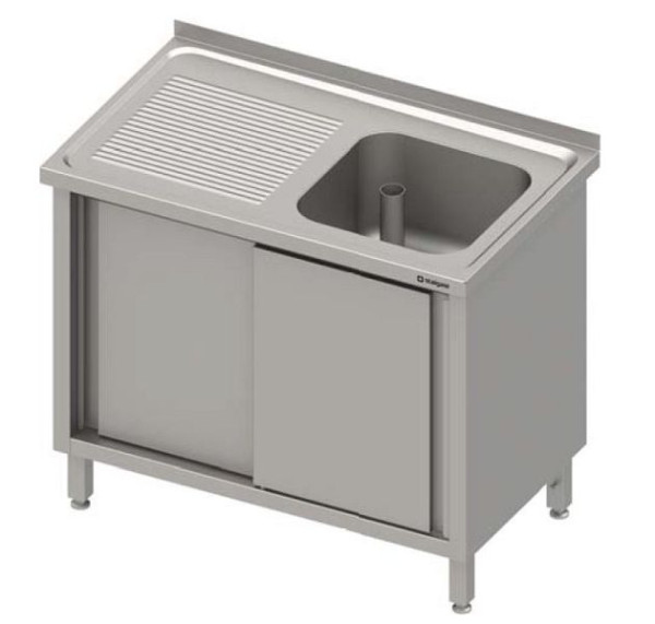 Stalgast Spülschrank mit Schiebetüren 1000x600x850 mm, mit einem Becken links, mit Aufkantung, verschweißt, VSK10621LA