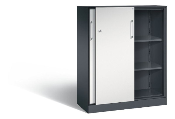 C+P Schiebetürenschrank Asisto, H1310xB1000xT435mm, Farbe: Schwarzgrau / Lichtgrau, Bügelgriff, 3 OH, 142032-000 S10137