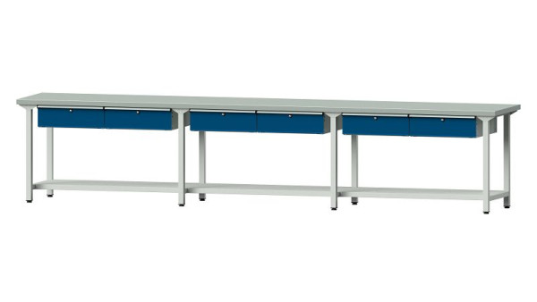 ANKE Werkbänke Arbeitstisch, Modell 105, 4050 x 700 x 840 mm, RAL 7035/5010, ZBP 40 mm, 400.528