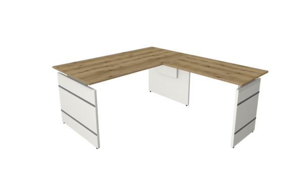 Kerkmann Höhenverstellbarer Wangenschreibtisch B 1600 x T 800 x H 680-760 mm, Form 4, Asteiche, 11464555