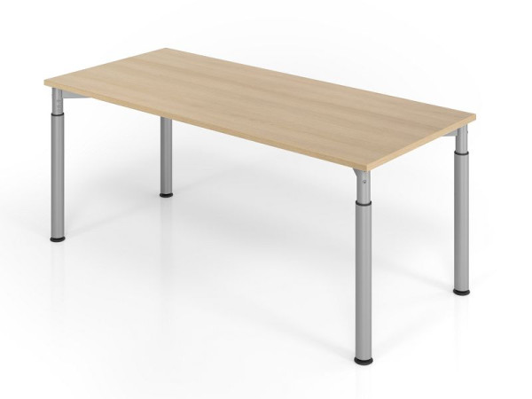 Hammerbacher Schreibtisch YS19, 180 x 80 cm, Platte: Eiche, 25 mm dick, ABS-Dickkante, Rechteckform, Silber, VYS19/E/S