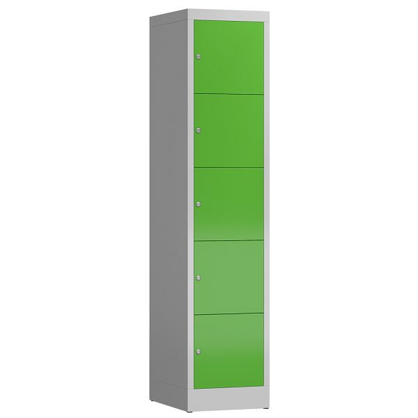 Lüllmann ClassiX Schließfachschrank, 1 Abteil, 5 Fächer, 1800 x 415 x 500 mm, lichtgrau/gelbgrün, X-523515