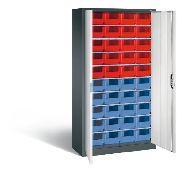 C+P Magazinschrank Serie 13, H1980xB1000xT420mm, Farbe: Anthrazitgrau / Lichtgrau, Muldengriff, 133144-24 S10107