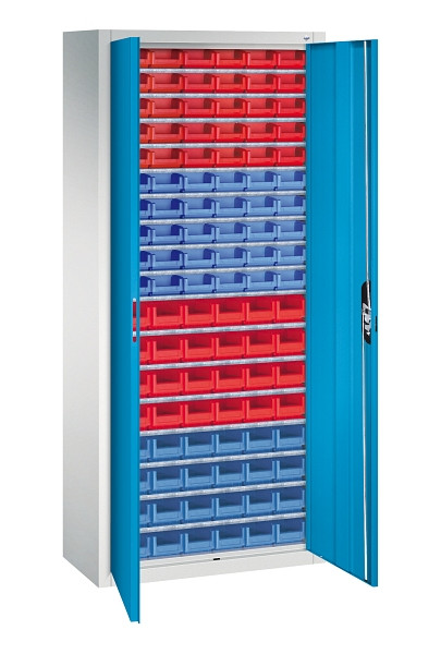 C+P Magazinschrank Serie 13, H1690xB700xT300mm, 7035/5012, Einlegeböden 17, 133413-210 S10107
