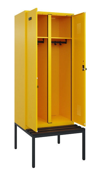 C+P Schwarz-Weiß-Spind Evolo PLUS, Bank, 2 Abteile, 2120x800x815mm, 1023/1023, Drehriegel, Sitzfläche Kunststoff, Sitzbank, 0490527-22 S10076