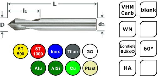 SPPW NC-Anbohrer VHM 60° WN L: 60x23 - Ø8,0, 6234800800