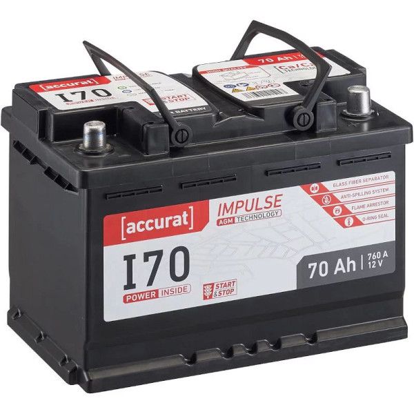 Accurat Impulse AGM I70 Autobatterie DIN L3 12V 70Ah 760A, ABA-I70