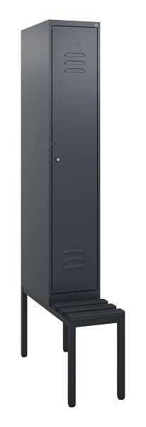 C+P Umkleidespind Classic PLUS, mit untergebauter Sitzbank, 1950x300x815mm, 7016/7016, Zylinderschloss, 0800505-10 S10057