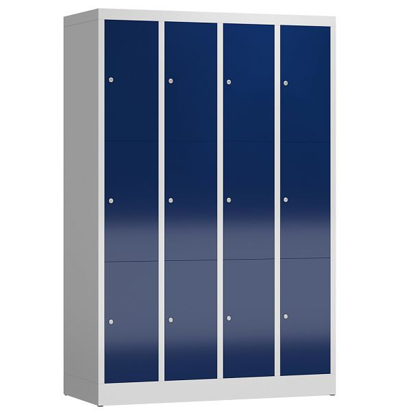 Lüllmann ClassiX Schließfachschrank, 4 Abteile à 3 Fächer, 1800 x 1185 x 500 mm, lichtgrau/enzianblau, X-520341
