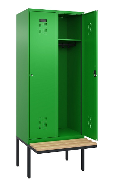 C+P Spind Evolo PLUS, 2 Abteile, 2120x800x815mm, 6037/6037, Haken 4, Zylinderschloss, Sitzfläche Holz, 0490407-22 S10053