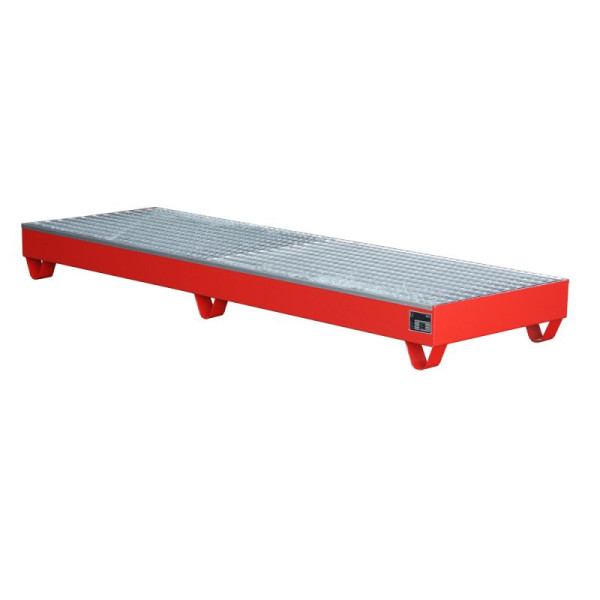 STEIN HGS Auffangwanne Serie 2000, 222 Liter, RAL 3000 feuerrot, Gesamthöhe 250 mm, lackiert, 4 x 200 Liter Fass, Gitterrost, 79194.0068