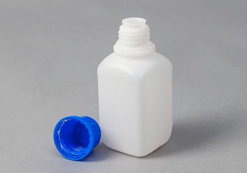 DENIOS Enghalsflaschen aus HDPE, eckig, natur-transparent, 250 ml, VE: 30 Stück, 257547
