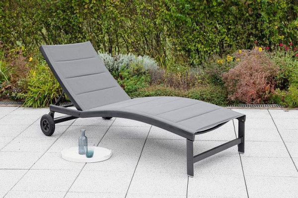 Merxx San Marino Komfortliege, gepadded, mit Rädern, Rückenlehne verstellbar, silber/grau, Aluminiumgestell mit Textilbespannung, 26916-309