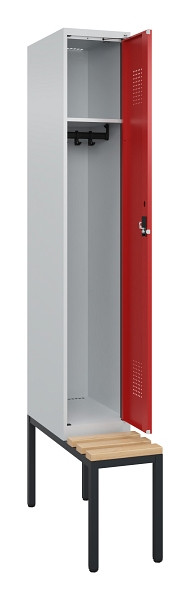 C+P Spind Evolo PLUS, 1 Abteile, 2120x300x815mm, 7035/3000, Haken 3, Zylinderschloss, Sitzfläche Buche-Hartholz, Sitzbank, 0490507-10 S10030