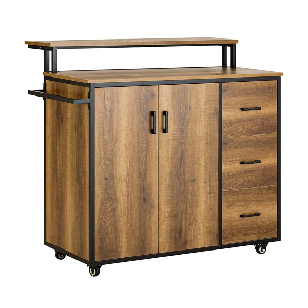 SoBuy Kücheninsel mit Türen und Schubladen Dunkelbraun 106x49x105cm, Industriell, KNL02-PF