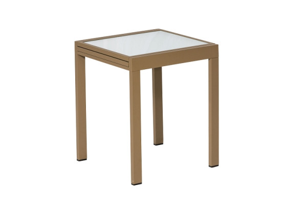 Merxx Balkonausziehtisch, 65 (130) x 65 cm, sandfarbenes Gestell, matte Glasplatte, Aluminiumgestell, 26441-205