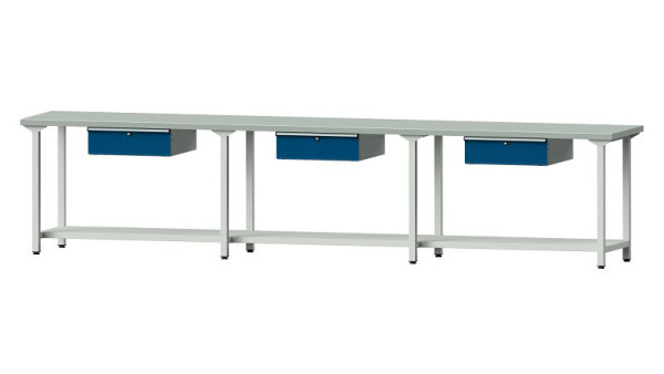 ANKE Werkbänke Arbeitstisch, Modell 103, 4050 x 700 x 890 mm, RAL 7035/5010, ZBP 40 mm, 400.545