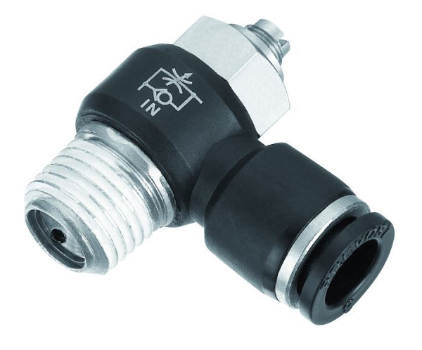 Prevost Ventil-Schraubdurchflussregler mit konischem Außengewinde - Zufluss - RPV IR, AG BSPT= R 1/8, für Schlauch mit Außen-Ø= 4 mm, RPV IR0400