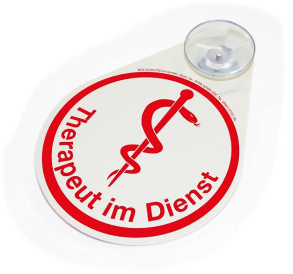 BOI Hinweisschild "Therapeut", mit Saugnapf, rot bedruckt, 9108-02096-002