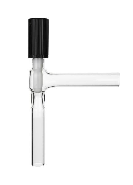 Rettberg Eck-Hochvakuum-Ventil mit PTFE-Spindel, Durchlass 0 - 20 mm, nachstellbar, Rohransatz Außen - Ø 32 mm, Borosilikatglas 3.3, 107000167