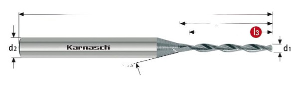 Karnasch VHM-Hochleistungsbohrer Mini d= 1,35 /L3= 12,0 HA poliert, VE: 2 Stück, 2203600135120