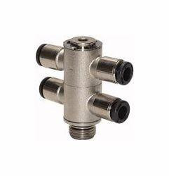 Riegler T-Mehrfachverteiler mit Innensechskant, 4-fach, drehbar, Außengewinde zylindrisch mit O-Ring (NBR), 108817